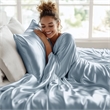 Olliix Madison Park Essentials Satin Twin Sheet Set Polyester in Blue