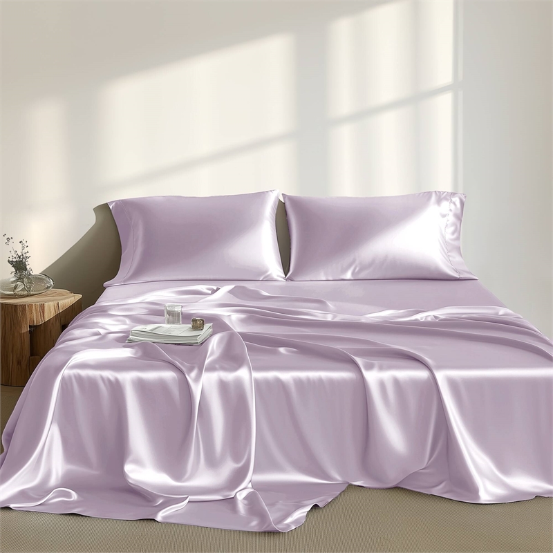 Olliix Madison Park Essentials Satin Twin Sheet Set Polyester in Lilac