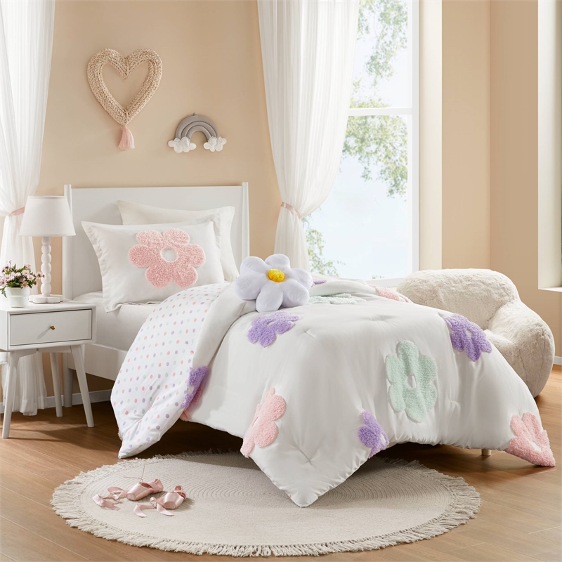 Olliix Intelligent Design Kids Gracie Twin Comforter Set in White/Purple