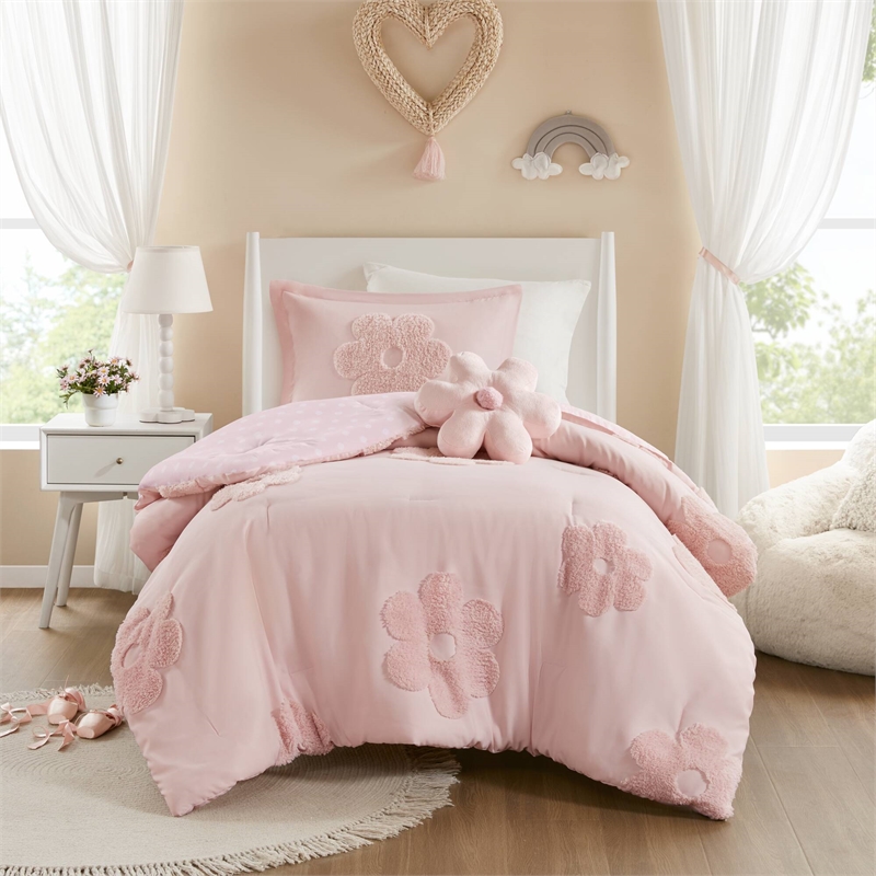 Olliix Intelligent Design Kids Gracie Twin Comforter Set Polyester in Pink