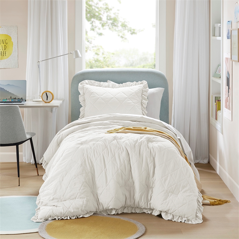 Olliix Comfort Spaces Twin/Twin XL Microfiber Comforter Set in  Ivory