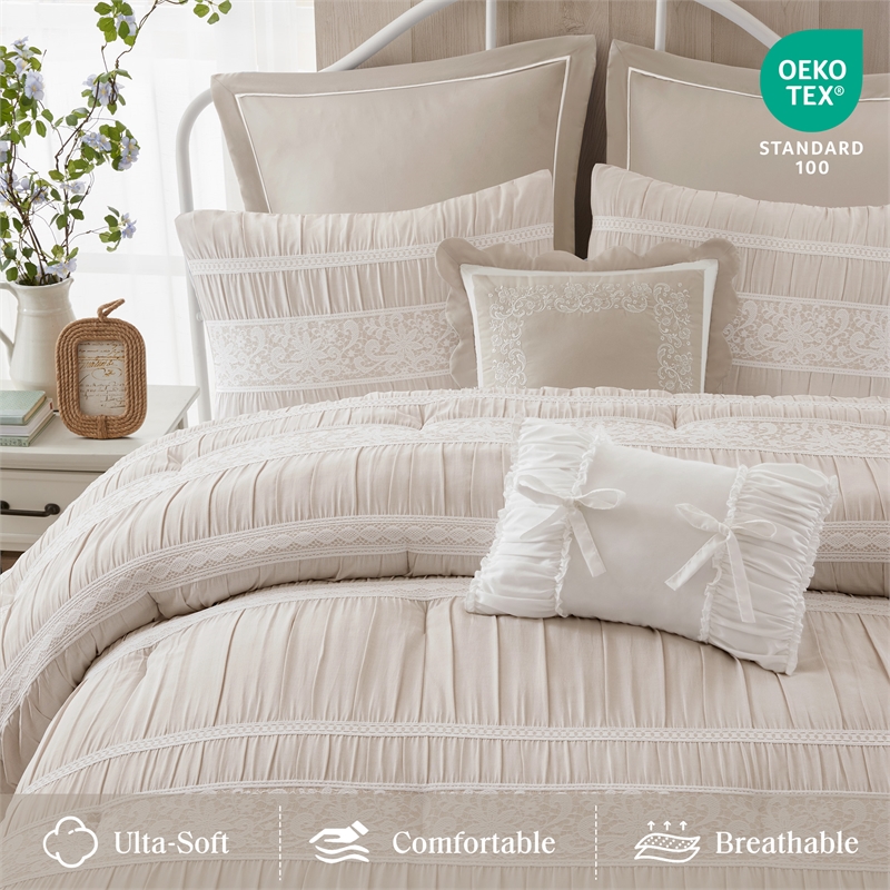 Olliix Madison Park Queen PolyesterComforter Set in  Neutral