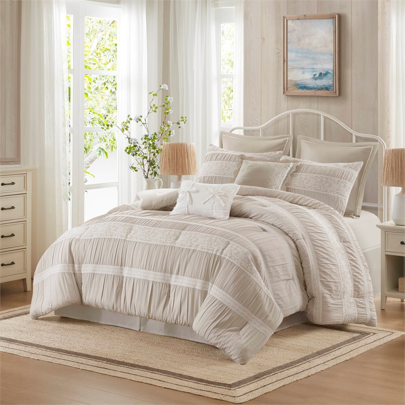 Olliix Madison Park Queen PolyesterComforter Set in  Neutral