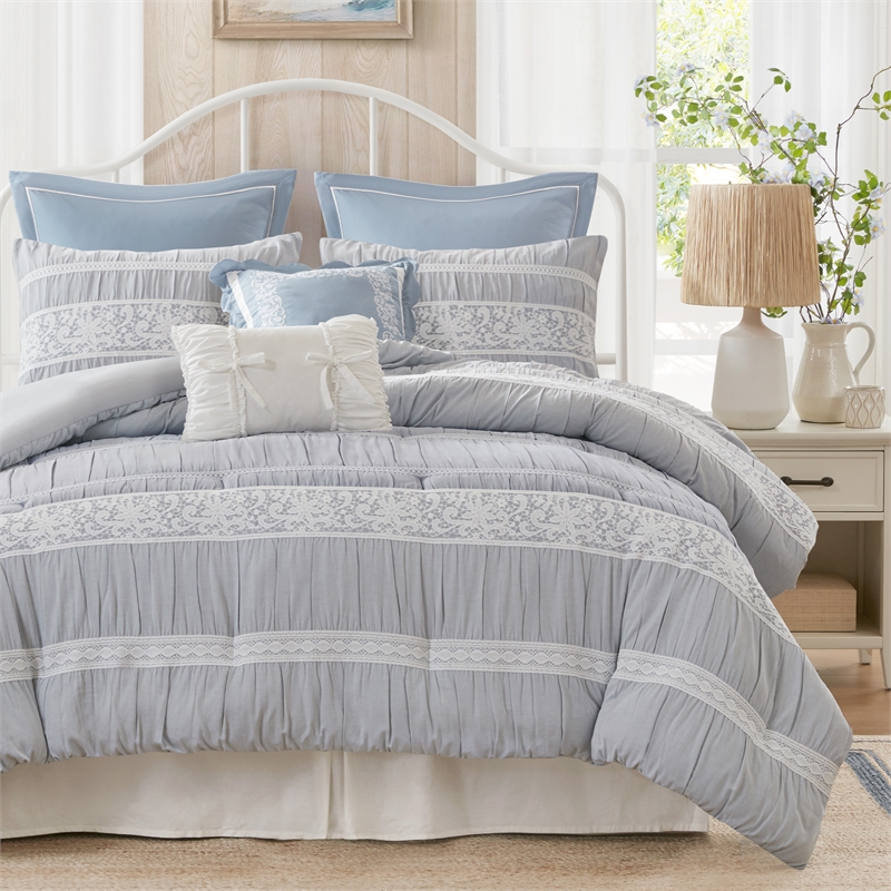 Olliix Madison Park Queen PolyesterComforter Set in  Blue