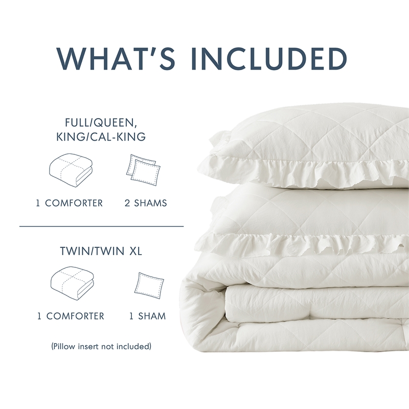 Olliix Comfort Spaces King/Cal King Microfiber Comforter Set in  Ivory