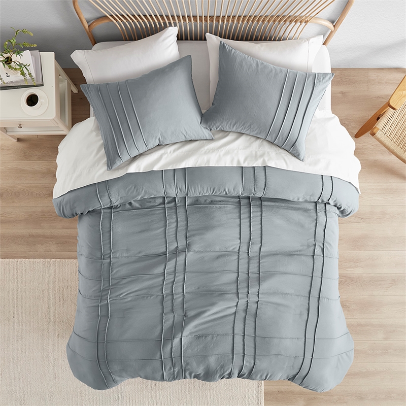 Olliix Comfort Spaces Twin/Twin XL Microfiber Comforter Set in  Blue/Grey