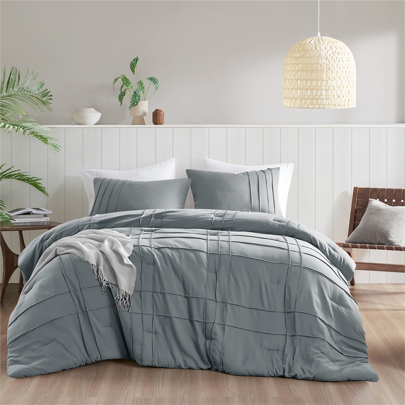 Olliix Comfort Spaces Twin/Twin XL Microfiber Comforter Set in  Blue/Grey