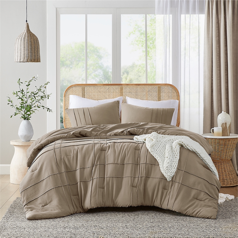 Olliix Comfort Spaces Queen Microfiber Comforter Set in  Khaki