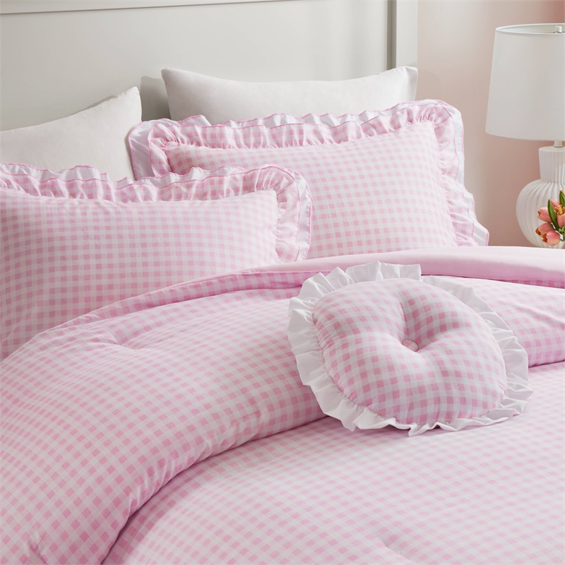Olliix Intelligent Design Full/Queen Microfiber Comforter Set in  Pink