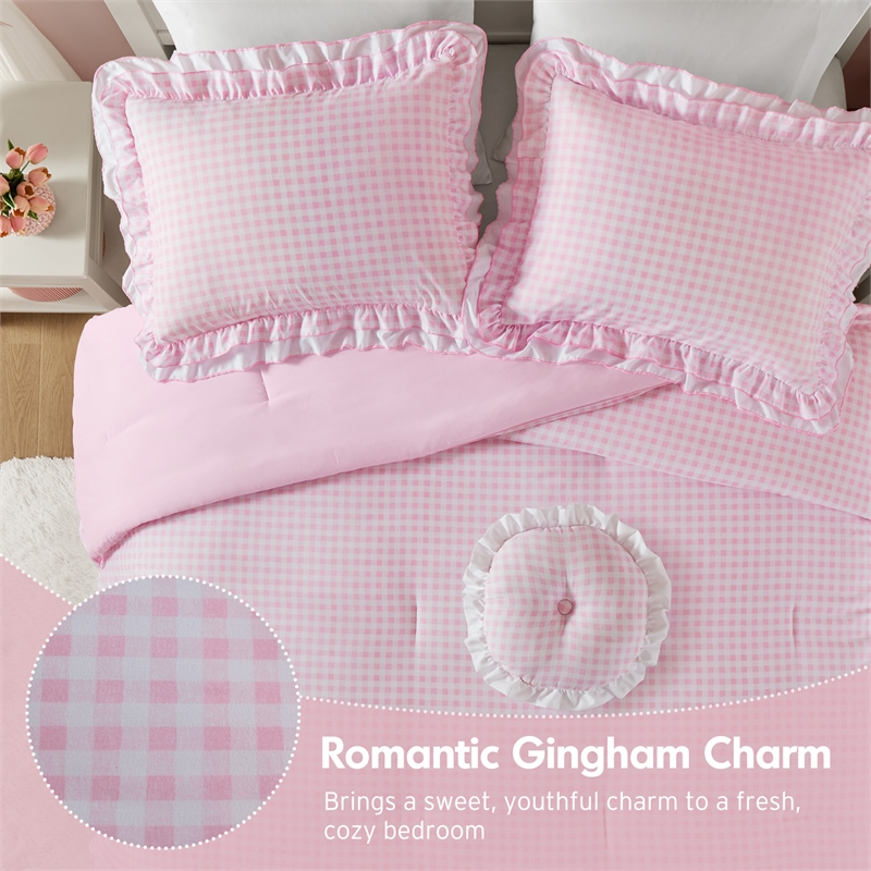Olliix Intelligent Design Full/Queen Microfiber Comforter Set in  Pink