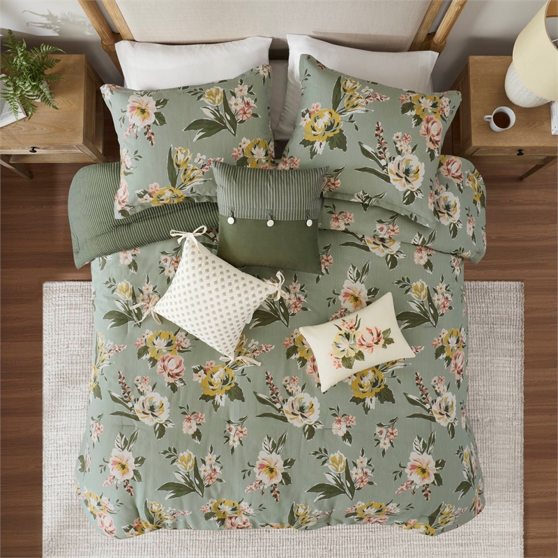 Olliix Madison Park King Cotton Comforter Set in  Green