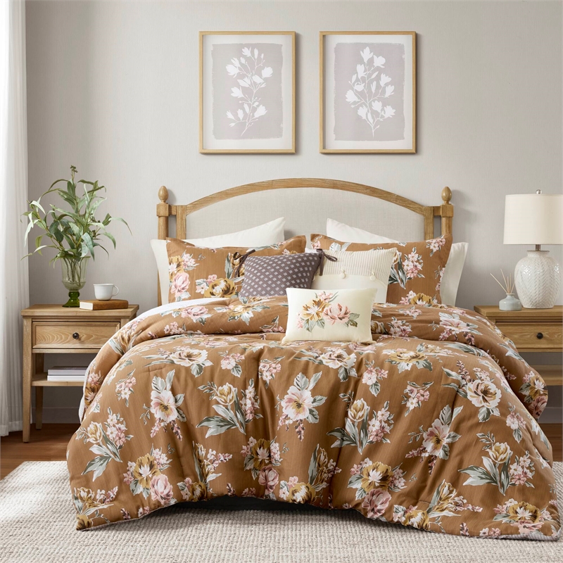 Olliix Madison Park Queen Cotton Comforter Set in  Terracotta