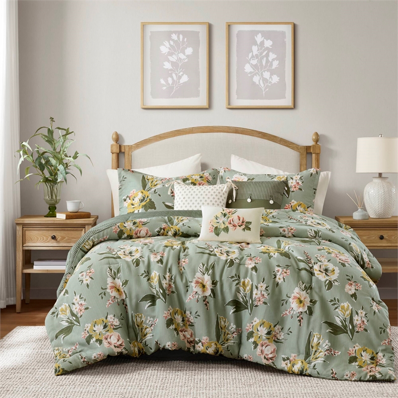 Olliix Madison Park Cal King Cotton Comforter Set in  Green
