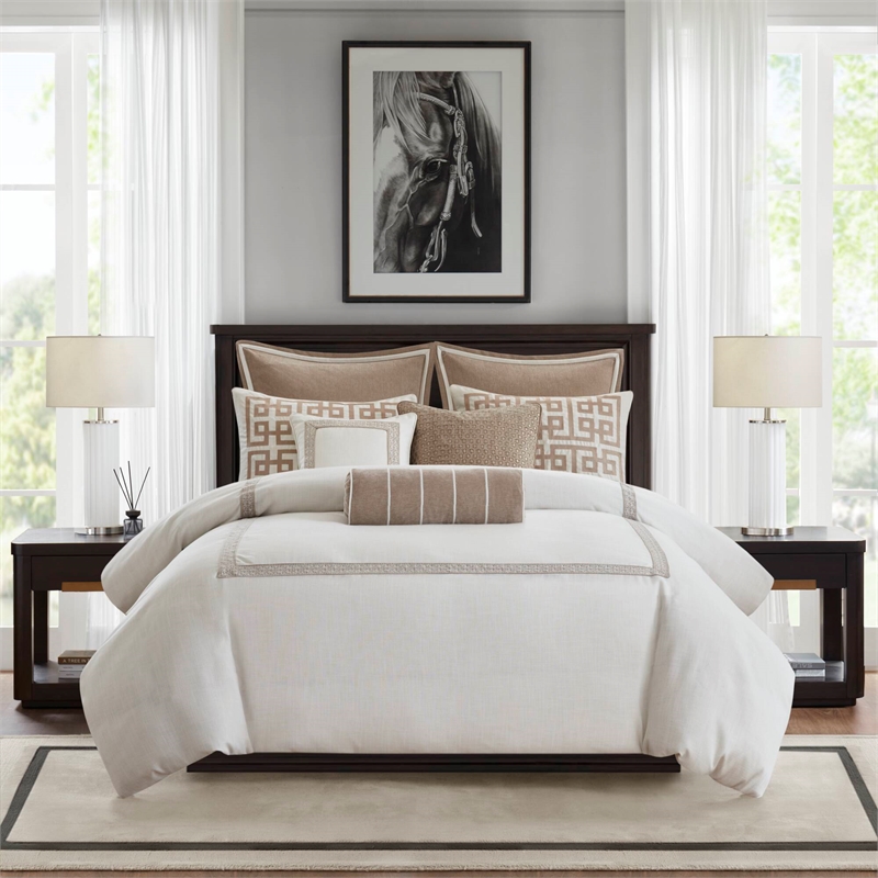 Olliix Madison Park Signature King Polyester Comforter Set in  Tan/Ivory