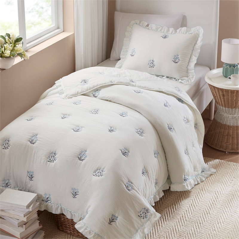 Olliix Intelligent Design Twin/Twin XL Microfiber Quilt Set in  Blue