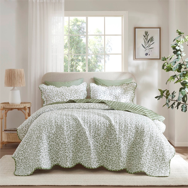 Olliix Madison Park King Microfiber Quilt Set in  Sage Green