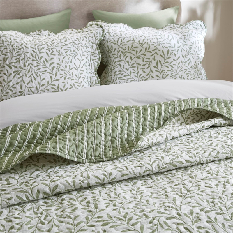 Olliix Madison Park King Microfiber Quilt Set in  Sage Green