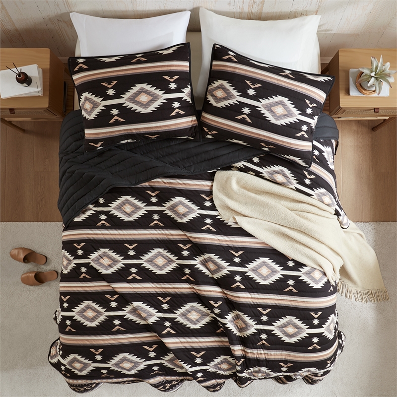 Olliix Woolrich King/Cal King Microfiber Quilt Set in  Black