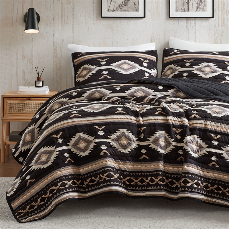 Olliix Woolrich Full/Queen Microfiber Quilt Set in  Black