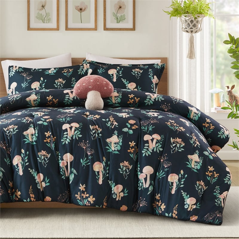 Olliix Intelligent Design Full/Queen Microfiber Comforter Set in  Navy