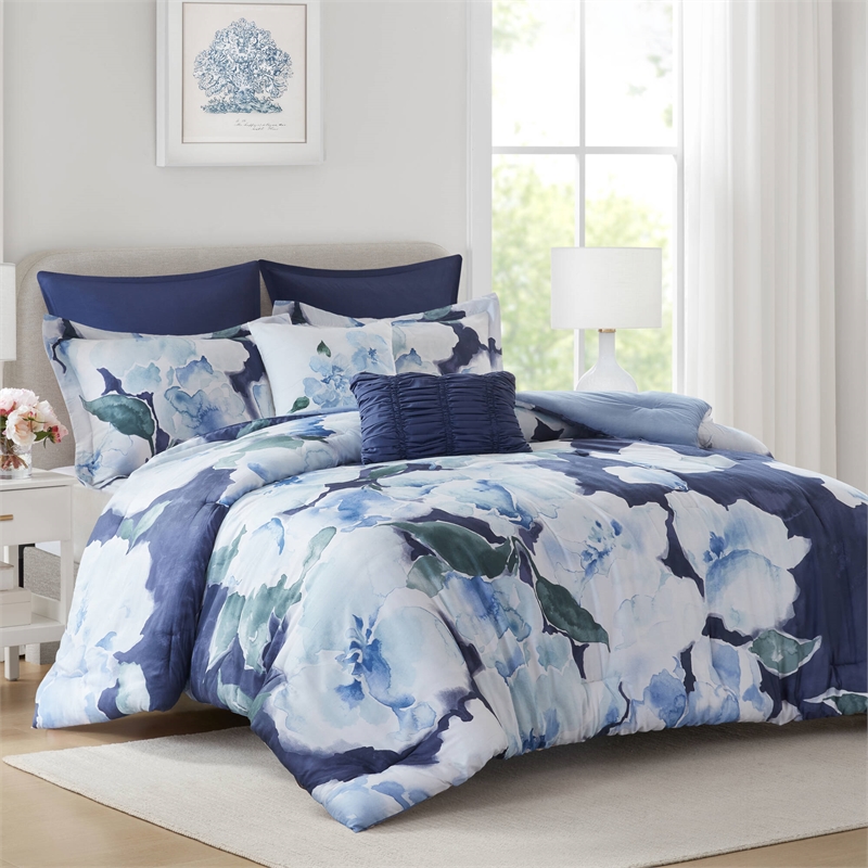 Olliix Madison Park Cal King Cotton Comforter Set in  Blue