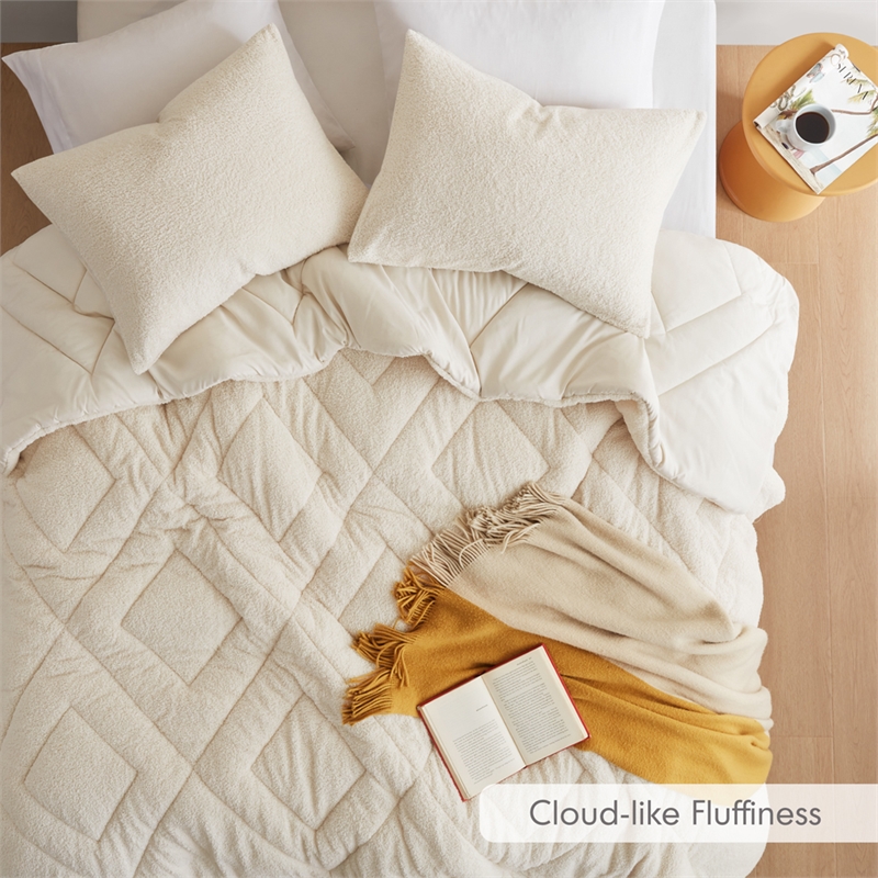 Olliix Comfort Spaces King/Cal King Microfiber Comforter Set in Ivory