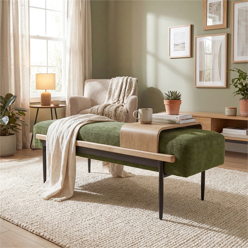 Olliix Chapel Hill One Size Plywood Ottoman in Green
