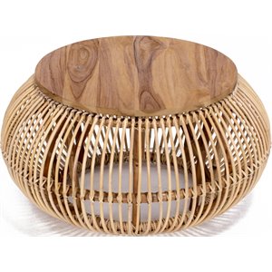 Padma's Plantation Edgewater Wood Coffee Table in Natural Rattan