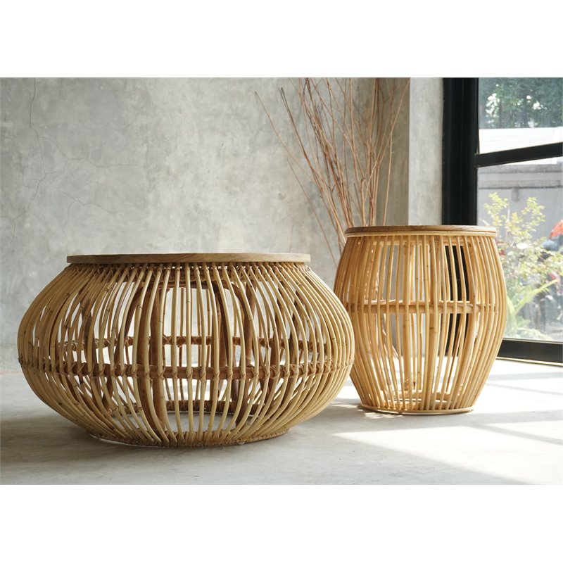 Padma's Plantation Edgewater Rattan Side Table in Natural Rattan