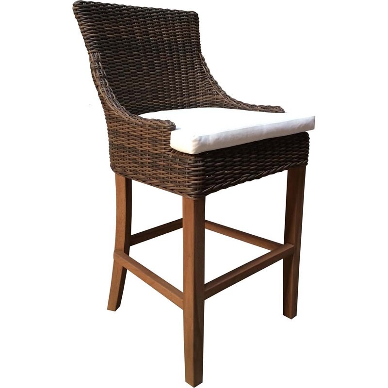 Padma's Plantation Alfresco Wicker Patio Barstool in Crocodile Green Rattan