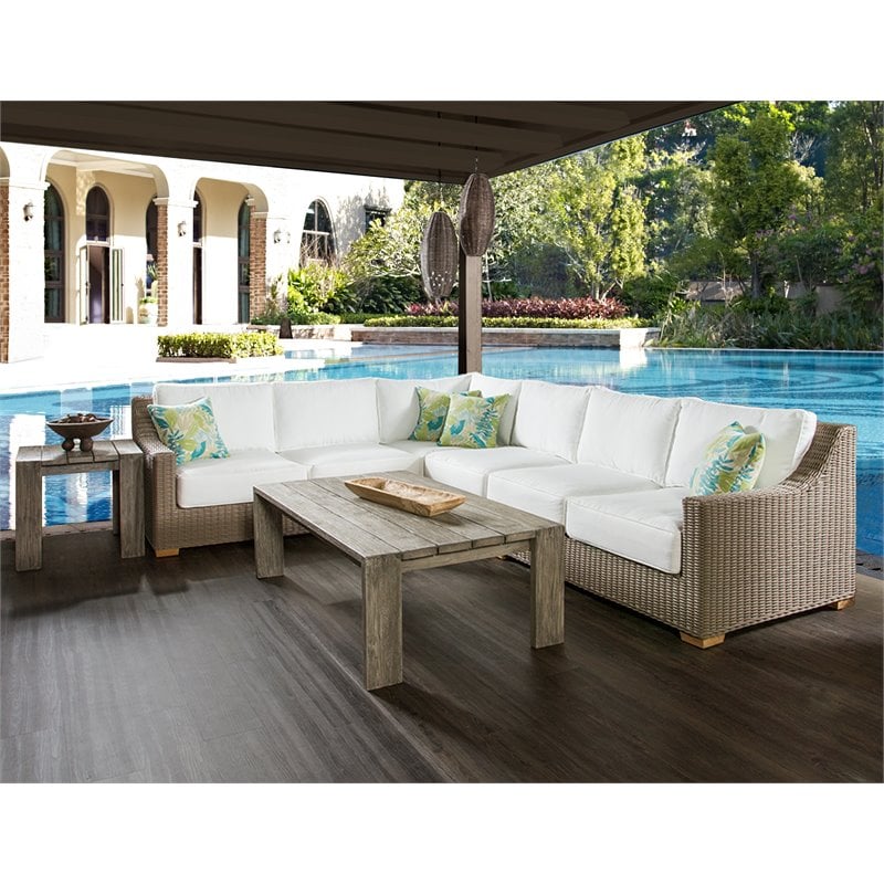 Padma's Plantation Nautilus Wicker Patio Corner Table in Kubu Gray