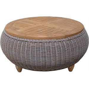 Padma's Plantation Paradise Aluminum Patio Wood Top Ottoman in Kubu Gray
