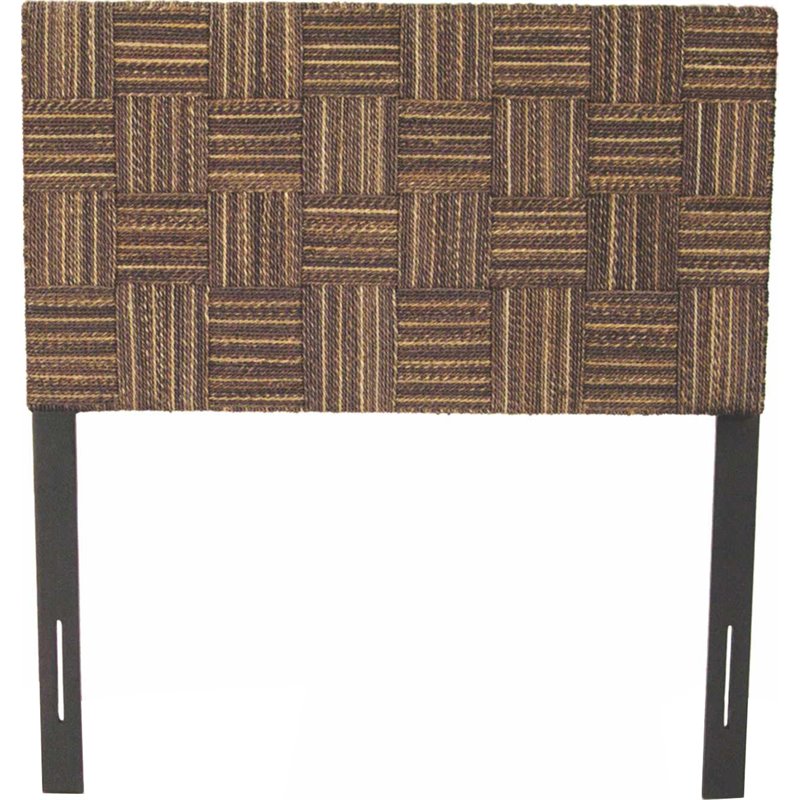 Padma's Plantation Plaid Wood Low Twin Headboard in Natural Abaca Twist