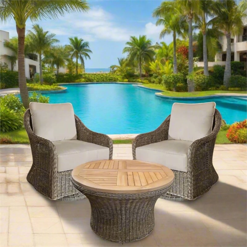 Padma's Plantation Capri Outdoor Swivel Chair Seminyak Sand in Naturral