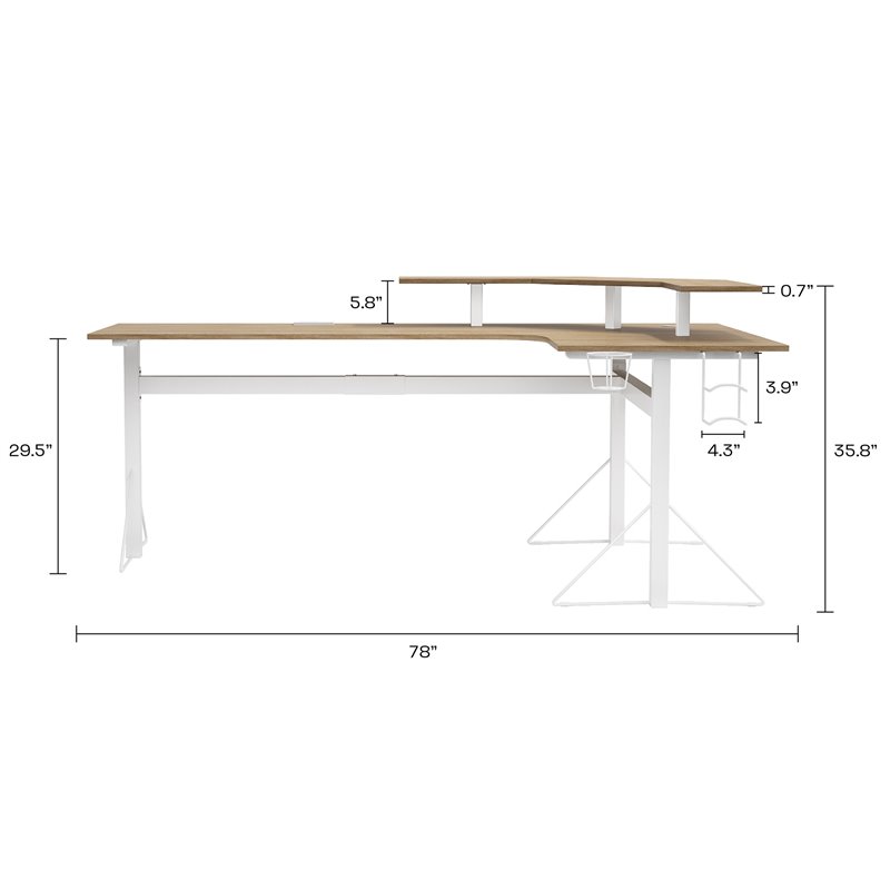 Jamesdar Core Steel L-Shape Desk in White & Natural