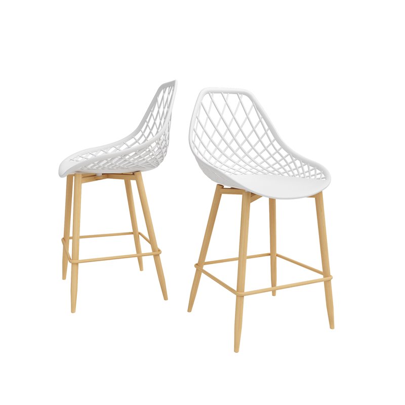 Jamesdar Kurv Steel Counter Chair 2 Piece Set in White & Natural