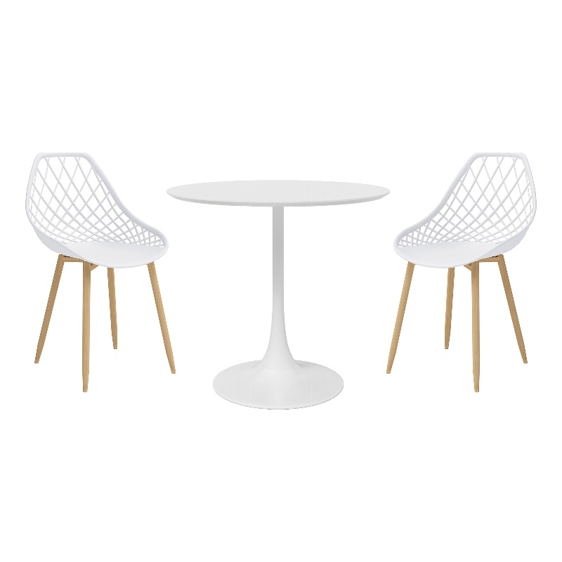 Jamesdar Kurv Steel 3 Piece Cafe Set in White & Natural