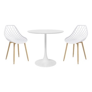 Jamesdar Kurv Steel 3 Piece Cafe Set in White & Natural