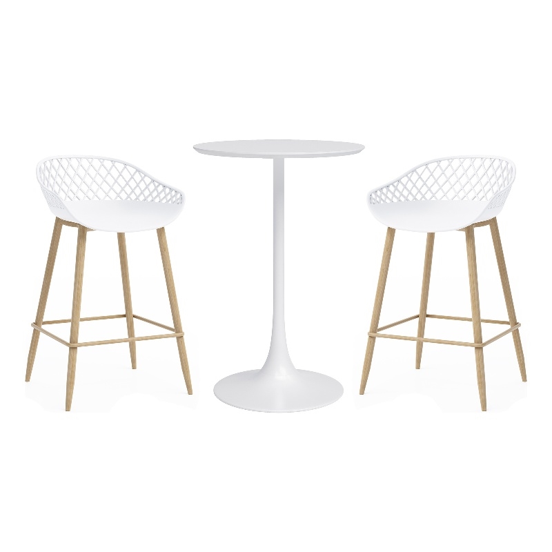 Jamesdar Kurv Steel 3 Piece Counter Height Cafe Set in White & Natural