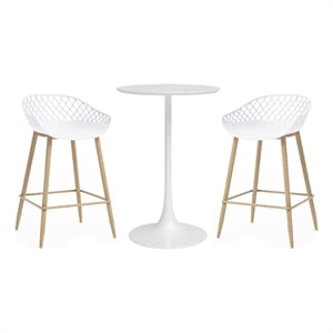 Jamesdar Kurv Steel 3 Piece Counter Height Cafe Set in White & Natural