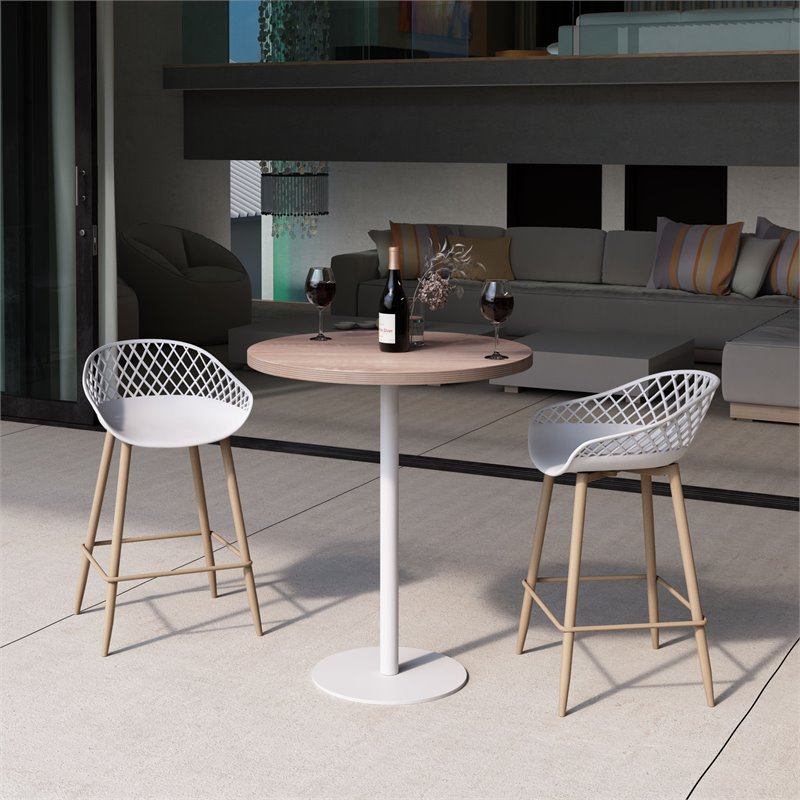 Jamesdar Kurv Plastic and Steel Counter Stool 2 Piece Set in White & Natural