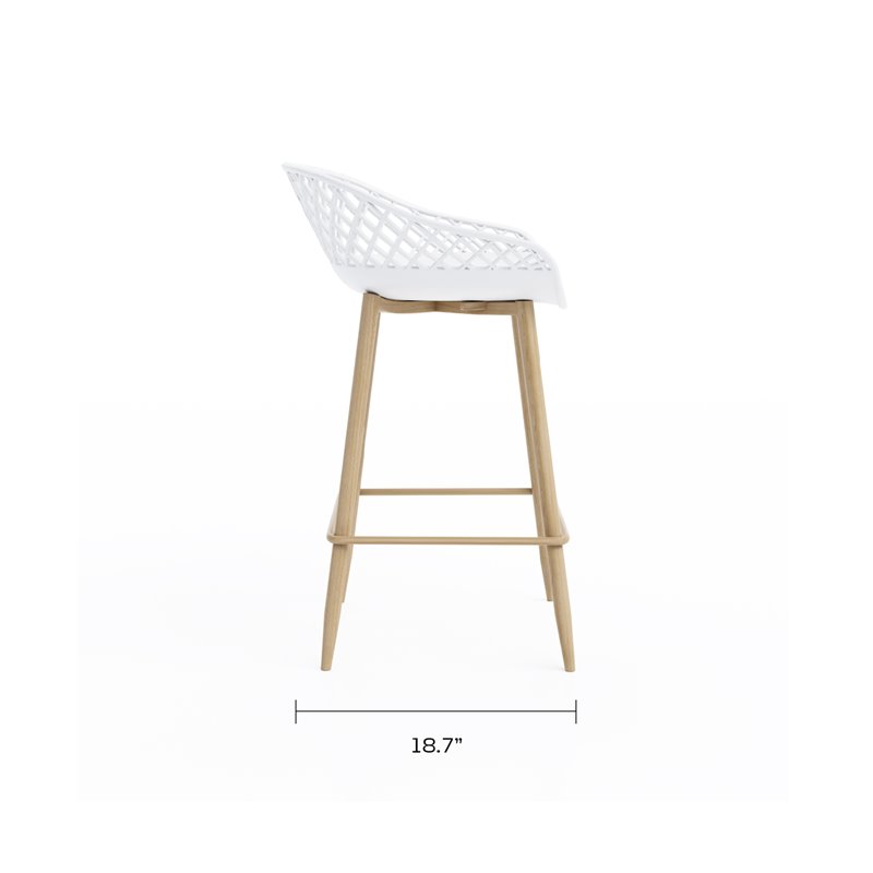 Jamesdar Kurv Plastic and Steel Counter Stool 2 Piece Set in White & Natural