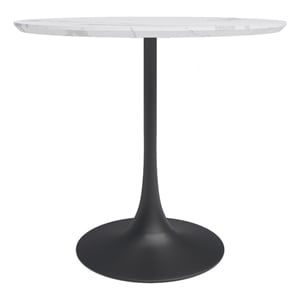 Jamesdar Kurv Steel 31.5&quot Cafe Table in White Marble & Black