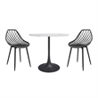 Kurv 3 Piece Cafe Dining Set Faux White Marble and Black