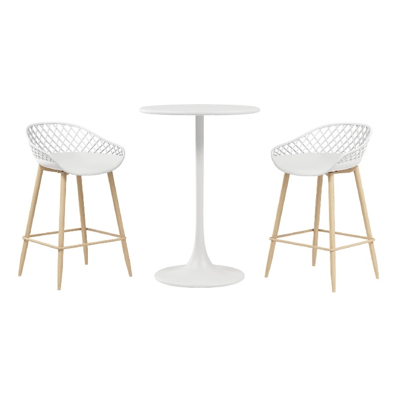 Jamesdar Kurv 3-Piece Counter Height Bistro Set in White for Indoor/Outdoor