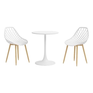 Jamesdar Kurv 3-Piece Bistro Set in White and Natural Indoor/Outdoor