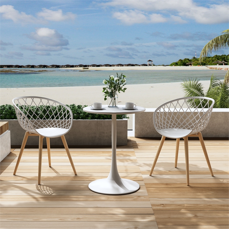 Jamesdar Kurv 3-Piece Lux Bistro Set in White and Natural Indoor/Outdoor