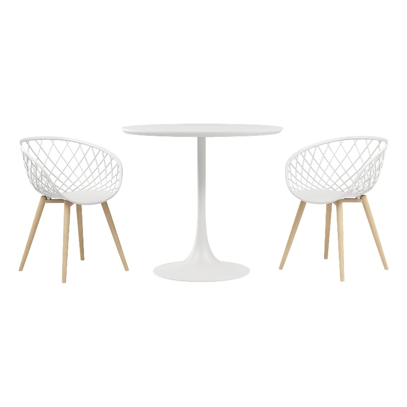 Jamesdar Kurv 3-Piece Lux Dining Set in White and Natural
