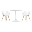 Jamesdar Kurv 3-Piece Lux Dining Set in White and Natural