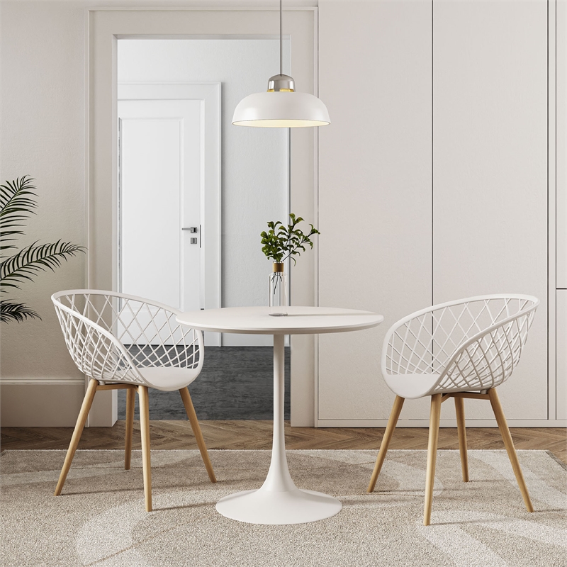 Jamesdar Kurv 3-Piece Lux Dining Set in White and Natural